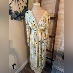Long sleeve yellow floral maxi dress cutout open back